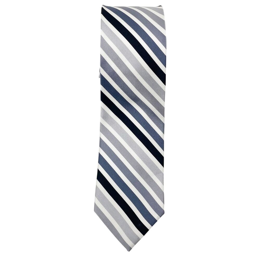 Pierre Cardin Men's Black Gray Striped Silk Tie Professional Event Graduation